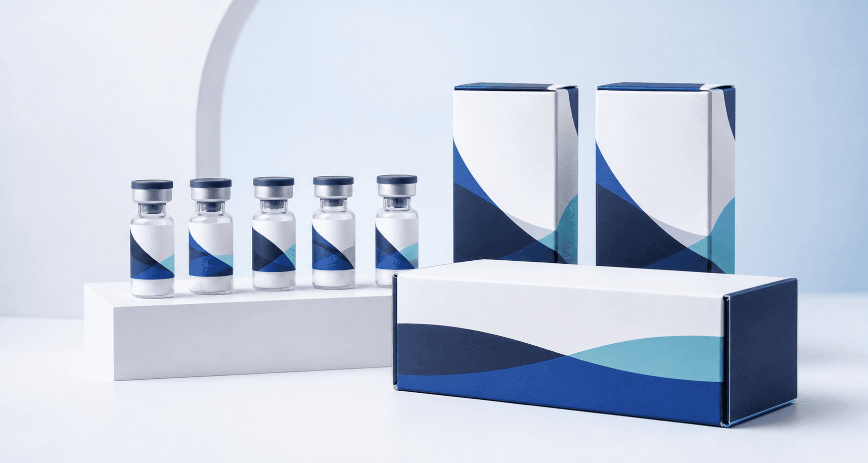 Illustrative premium peptide vial and packaging brand concept
